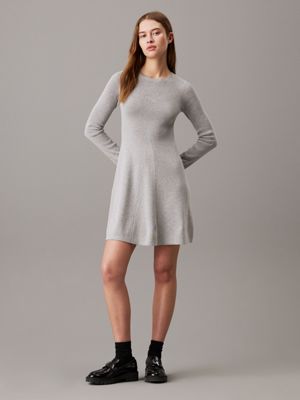 grey ribbed cotton flared jumper dress for women calvin klein jeans