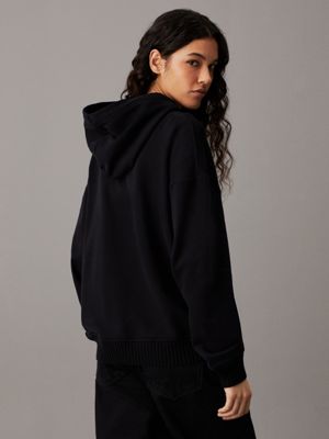 ck black relaxed cotton terry hoodie for women calvin klein jeans