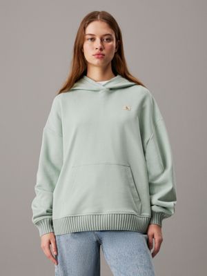 grey relaxed cotton terry hoodie for women calvin klein jeans