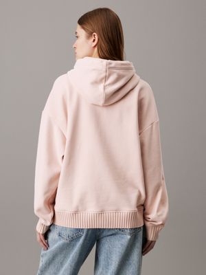 peach whip relaxed cotton terry hoodie for women calvin klein jeans