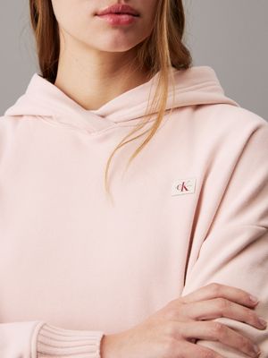 peach whip relaxed cotton terry hoodie for women calvin klein jeans