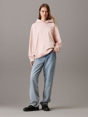 peach whip relaxed cotton terry hoodie for women calvin klein jeans