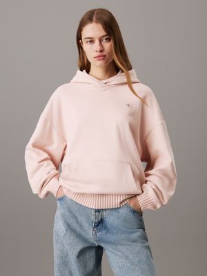 pink relaxed cotton terry hoodie for women calvin klein jeans