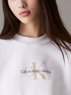 bright white relaxed monogram sweatshirt for women calvin klein jeans