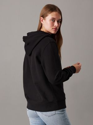 ck black cotton terry logo hoodie for women calvin klein jeans