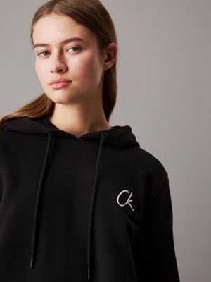 ck black cotton terry logo hoodie for women calvin klein jeans