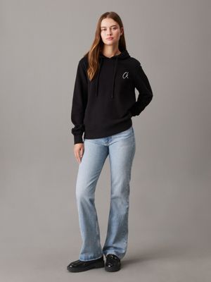 ck black cotton terry logo hoodie for women calvin klein jeans