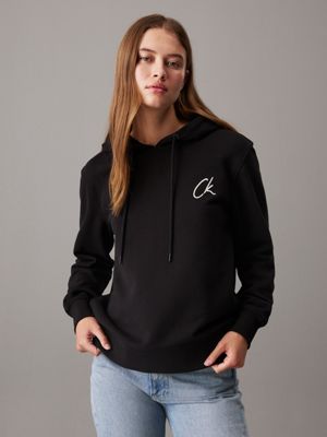 black cotton terry logo hoodie for women calvin klein jeans