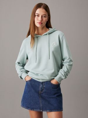 grey cotton terry logo hoodie for women calvin klein jeans