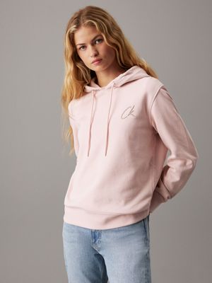 pink cotton terry logo hoodie for women calvin klein jeans