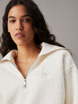 ivory sherpa half zip sweatshirt for women calvin klein jeans