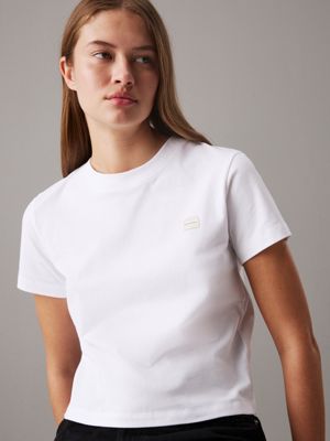 bright white monogram t-shirt met embleem voor dames - calvin klein jeans