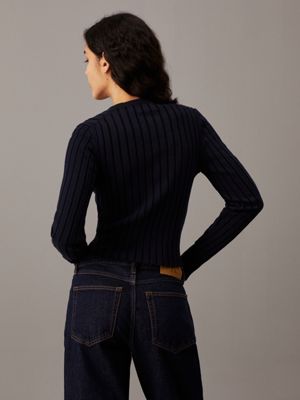 ink / ck black schmaler plattierter cardigan aus baumwolle für damen - calvin klein jeans