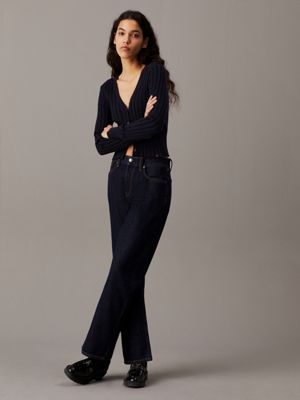 ink / ck black schmaler plattierter cardigan aus baumwolle für damen - calvin klein jeans