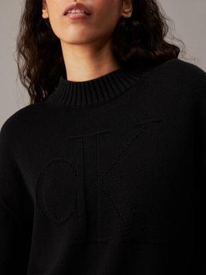 ck black cotton wool monogram jumper for women calvin klein jeans