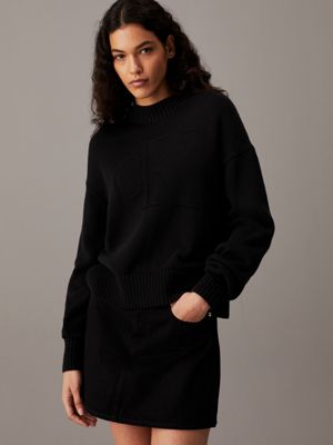 black cotton wool monogram jumper for women calvin klein jeans