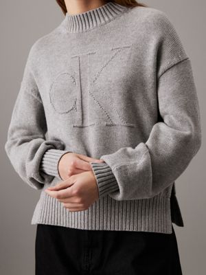 grey heather cotton wool monogram jumper for women calvin klein jeans