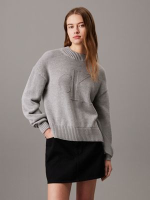 grey cotton wool monogram jumper for women calvin klein jeans