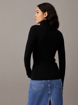 black slim ribbed roll neck jumper for women calvin klein jeans
