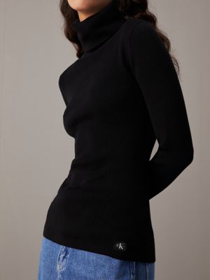 ck black slim ribbed roll neck jumper for women calvin klein jeans