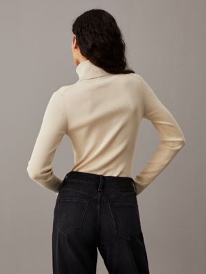 grey slim ribbed roll neck jumper for women calvin klein jeans