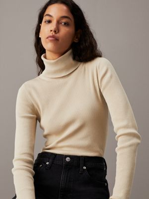 pelican slim ribbed roll neck jumper for women calvin klein jeans