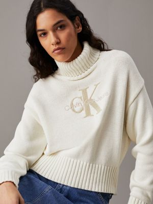 ivory monogram roll neck jumper for women calvin klein jeans