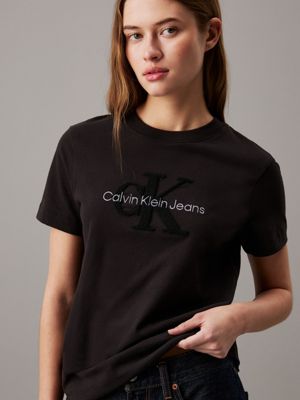 ck black chenille monogram t-shirt for women calvin klein jeans