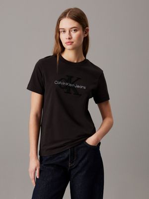 black chenille monogram t-shirt for women calvin klein jeans