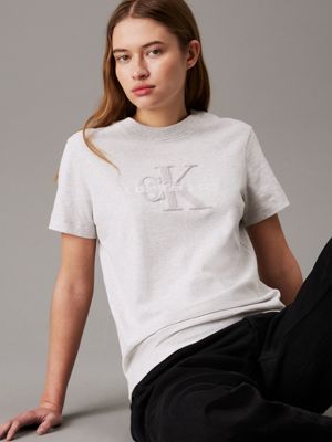 ivory grey heather chenille monogram t-shirt for women calvin klein jeans