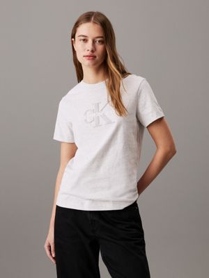 grey chenille monogram t-shirt for women calvin klein jeans