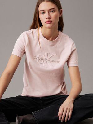 peach whip chenille monogram t-shirt for women calvin klein jeans