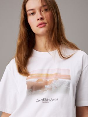 bright white relaxed photo print t-shirt for women calvin klein jeans