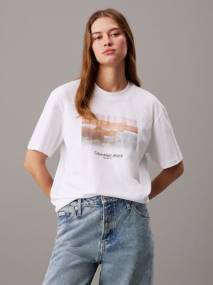 white relaxed photo print t-shirt for women calvin klein jeans