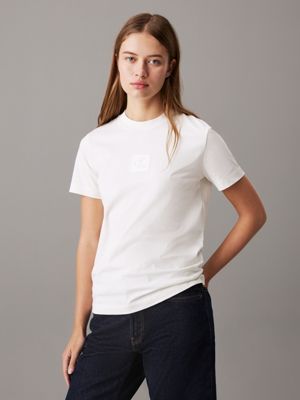 white monogram badge t-shirt for women calvin klein jeans