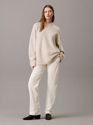 ivory corduroy straight trousers for women calvin klein jeans