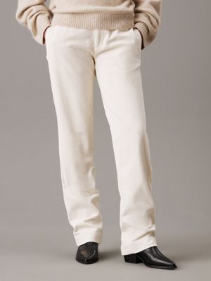 white corduroy straight trousers for women calvin klein jeans