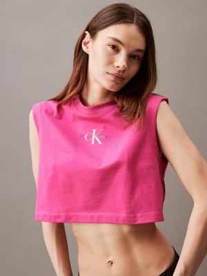 fuchsia fedora sleeveless monogram t-shirt - pride for women calvin klein jeans