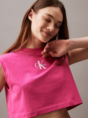 fuchsia fedora sleeveless monogram t-shirt - pride for women calvin klein jeans