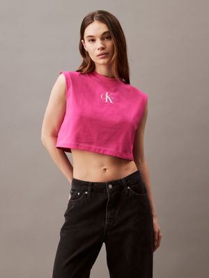 pink sleeveless monogram t-shirt - pride for women calvin klein jeans