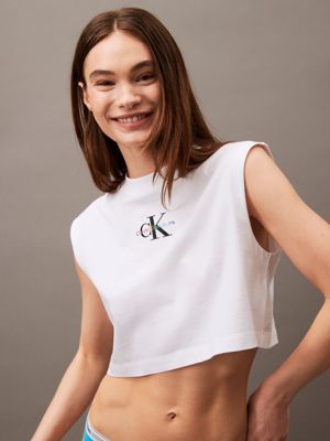 white sleeveless monogram t-shirt - pride for women calvin klein jeans