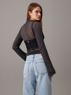 ebony sheer knit long sleeve top for women calvin klein jeans