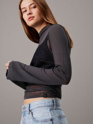 ebony sheer knit long sleeve top for women calvin klein jeans