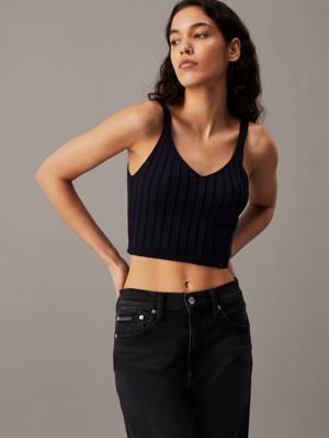 blue plated cotton knit bralette top for women calvin klein jeans