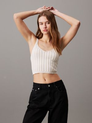 white plated cotton knit bralette top for women calvin klein jeans