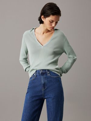 grey soft knit v-neck jumper for women calvin klein jeans