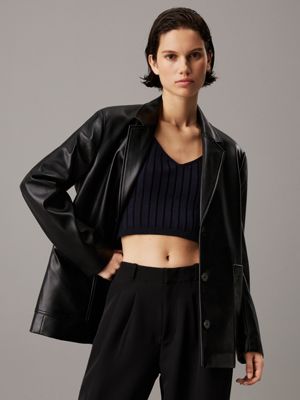 black relaxed faux leather blazer for women calvin klein jeans