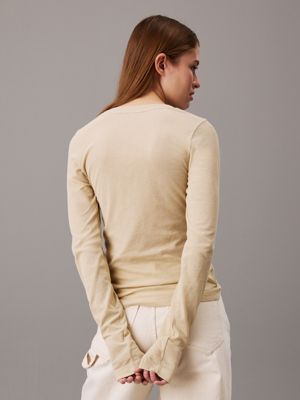 pale khaki sheer knit long sleeve top for women calvin klein jeans