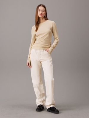 pale khaki sheer knit long sleeve top for women calvin klein jeans