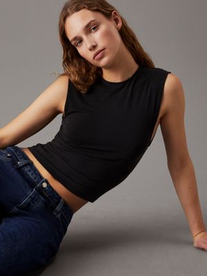 ck black soft jersey sleeveless top for women calvin klein jeans